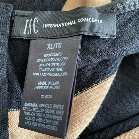 INC International Concepts camel and black striped knit dress zippered back - Picture 6 of 6